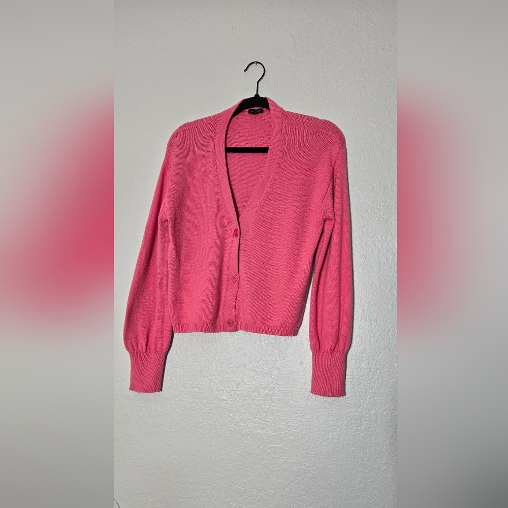 Talbots Bright Pink V-Neck Button Cardigan